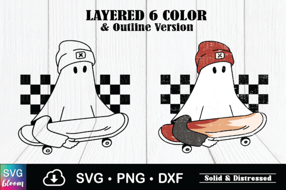 Ghost Skateboard Layered SVG Graphics